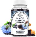 Black Seed Oil Gummies- Organic Cold Pressed Nigella Sativa Black Seed Oil with Honey, Vitamin B6, C, D3, Turmeric, Granulát, Podpora imunity, Digestion, Mozková funkce, Vlasy & Skin-60 Gumy