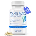 FolateMaxx L- methylfolát 15mg 90 Kapsle 124; Profesionální aktivní methylfolát 5-MTHF dodatek 124; Methylovaný folát pro ženy a muže 124; Non- GMO, gluten zdarma (3 měsíce dodávky)