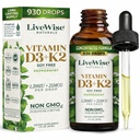 LiveWise Naturals Vitamin D3 s K2 kapalnými kapátky, všechny přírodní, non-GMO, USA Made, 1208 IU vitaminu D3 & 25 mcg K2, podporuje kostní zdraví a energetické hladiny, Infuzní s Peppermint, Olive, a MCT olej