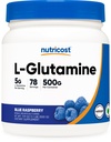 Nutricost L- glutamin prášek (500 gramů) (modrá Malina)