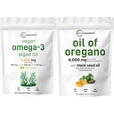 Micro Ingredients Oil of Oregano Softgels 300 Count & Vegan Omega 3 Řasy doplněk olej Bundle 2 Balení 124; Carvacrol & Thymoquinone Omega-3 Alternative