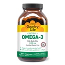 Country Life Omega-3 Rybí olej dodatek, 1000mg, 180mg EPA & 120mg DHA, Fish Oil koncentrát, Burless, 200 Softgels, Certified gluten zdarma
