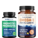 Omega 3 Rybí olej a probiotické kapsle 124; Triple Strength EPA & DHA Omega 3 Bezedná tanga Plus Probiotické a prebiotické kapsle pro Gut Health & Immunication Support 124; 60 Servings Each
