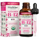 LiveWise Naturals Vitamin B12 Tekuté Kapky pro děti 124; Toddlers a Children I Methylkobalamin a Adenosylkobalamin 124; USDA Organic I Vegan 124; Non- GMO 124; Gluten zdarma 124; nízká dávka