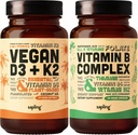 Sapling Vegan Vitamin D3 + K2 & Vitamin B Complex Bundle - 4000 IU Vitamin D3 a 100mcg Vitamin K2 jako Mk7, Esenciální B Vitaminy s celou potravinovou směsí, B1, B2, B3, B5, B6, B7, Folát