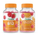 Živý vitamín B12 + vápník s vitaminem D, Gummies Bundle - Velký příchuť, doplněk vitamínu, gluten zdarma, GMO zdarma, žvýkací