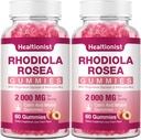 2 Balení Sugar- Volný Rhoddiola Rosea Gummies Adaptogenní Rhoddiola Rosea dodatek & Cortisol Blocker pro výkon, Stamina, Mood & Motivace - Non- GMO, 120 Vegan Chews