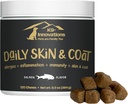 K9-Inovace - Denní pokožka & Coat Dog Chews Salmon Flavor - Snížit svědění a žvýkání tlapek, Omega 3 & VIT C pro zdraví pokožky - 1-4 Měsíční dodávky (120qty)