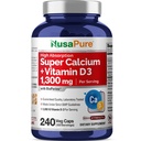 NusaPure Super Calcium 1300mg, Vitamin D3-240 Veggie Caps (Non- GMO, Soyfree, Bioperin)
