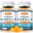 2 Pack Omega33 Gummies Potentní řasy Omega Zdroj, Zvyšování mozku, Oko a imunitní funkce, s DHA a EPA Vegan & Sugar Free, Orange Flavor, 120 Počet