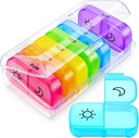 AUVON XL Týdenní Pořadatel pilulek 2 krát denně s velkým otevřením pro snadné plnění, AM PM Pill Box 7 Day in Rainbow Colors, Přenosné cestovní Pill Pouzdro pro léky, Vitamíny, Rybí oleje, Doplňky