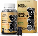 Wild & Organic Black Seed Oil Gummies 2000mg - Podpora kůže a nehtů w / Cumin Oil - Nigella Sativa - Black Seed Gummies for Immunity - 60 Omega 3 6 9 Chews