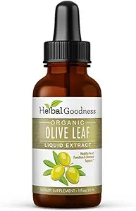 Bylinné dobroty Olive Leaf Extract Liquid 1oz - pro imunitní boost, kadiovaskulární podporu, kognitivní wellbeing, zlepšení zdraví a stravitelný komfort s antioxidanty - 1 lahvička