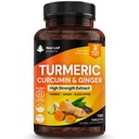 Turmerické tablety s černým pepřem & zázvorem - Kurkumin - 180 Turmerické a černé pepřové tablety (3 měsíce) Vysoce účinné aktivní turmerické doplňky Nekapsle, podle New Leaf