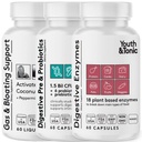 Mládež & Tonic Digestion Stomach Support & Detox for Regularity, Gas & Bloating & Gut Health. Všechny typy stravitelných enzymů Probiotika & Prebiotika Charcoal Peppermint & Organic Coconut Oil 180 pilulky