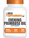 BulkSupplements.com Evening Primrose Oil Softgels - GLA doplňky, Evening Primrose Oil 1300mg - Gluten Free, 1 Softgel per Serving, 365 Počet (balení po 1)
