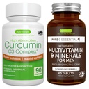 Multivitamin & Minerály pro muže + High Absorption Curcumin C3 Complex, Vegan Bundle, Setrvalá verze Advanced Multivitamin + 300% větší Absorpční Curcuminoidy s Rapid Uptake, by Igennus