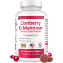 Cranberry D- Mannose Příplatek k močení pro psy a kočky - močová měchýř & UTI podpora zdraví - Cranberry Extract, D- Mannose & Vitamin C- Promotes Močové Wellness & Ledviny Funkce - 60 Žvýkací tablety
