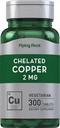 Piping Rock Chelated Copper 2 mg dodatek 124; 300 Tablet CLAS124; Vegetarian, Non-GMO, gluten zdarma