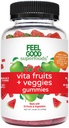 FeelGood Superfoods Vita Ovoce a Veggie Doplňky, Multivitamin Ovoce a Zeleninové žvejky, 25 Ovoce a Zelenina, Meloun a Apple Flavors, Vegan, Non- GMO, 60 Počet