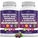 Resveratrol, Berberine, Grape Seed Extract, Quercetin, Polyfenol dodatek pro ženy a muže s Noni Extract, N-Acetyl Cysteine, Acai Extract - 2-Pack