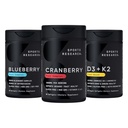 Sportovní výzkum Cranberry ovocný komplex dodatek s Pacran & Vitamíny C & E, celý ovocný borůvkový koncentrát vyrobený z organických borůvek a rostlinného vitaminu D3 + K2 s kokosem Oil