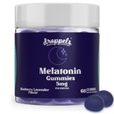 Droppels Melatonin Gummies, 5mg - Plant- based, Vegan Melatonin 5mg pro přírodní spánkovou podporu s extraktem z heřmánku, 60 hrabě, borůvkový flavor (1- měsíční dodávka)