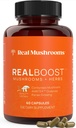 Skutečné houby RealBoost Kapsle - Cordyceps Houba, Panax Ginseng & Guayusa Extract - pro celkovou Wellness & Energy Support - Vegan, Non- GMO, No Fillers - 60 Count Houbový dodatek Blend