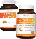 Svazek imunitní podpory vitaminu C a kurkumu - Denní podpora: imunitní + společné zdraví - Imunitní podpora - Vitamin C se zinkem (Non- GMO) a kurkumin - černý pepř extrakt (Non- GMO)