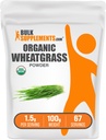 BulkSupplements.com Organic Wheatgrass Powder - Organic Super Greens Powder, Superfoods Supplement - Vegan & gluten Free, 1.5g per Serving, 100g (3.5 oz) (balení po 1)