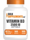 BulkSupplements.com Vitamin D3 2500IU Softgels - Cholekalciferol, D3 dodatek, Vitamin D 2500 IU - 1 Vitamin D3 Softgel (62.5mcg vitaminu D) per Serving, 500 Počet (balení po 1)