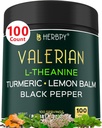 5in1 Valerian Root Capsules Plus L- Theanine, Lemon Balm, Kurkuma a Black Pepper pro relaxaci, Restful Night, Digestion & Imunitation Support - 100 Počet