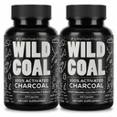 Wild Foods Aktivované Charcoal Kapsle 124; 100% organické kokosové skořápky Aktivní tablety pro nadýmání Relief 124; Lab Tested & Non- GMO Detox pilulky 124; USA (Dvě láhve - 120 Kapsle)