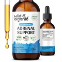 Wild & Organic Adrenal Support Tincture for positive Outlook - Adrenal Complex with Ashwagandha, Rhodiola Rosea Root - 1- Month Supply - Vegan, No Sugar & Alkohol - 2 fl oz