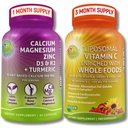 Plant- based Bone & Immunication Supplement Bundle - Lipozomální vitamin C 1500mg s organickým Acerola & Camu Camu + vápník hořčík zinek s vitamínem D3, K2 & Turmeric - Vegan, Non- GMO