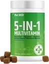 Pet MD 5in1 Dog Multivitamin - 30 esenciální vitaminy, minerály a živiny pro pleť & Coat, Hip & Joint, Digestion, Imunity & Senior Dog Vitamíny - Glucosamin, Omega 3 6 9, & Probiotika - 120 ct