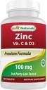 Nejlepší Naturals Zinek 100 mg s vitaminem C & D3 180 Tablety gluten zdarma a Non- GMO