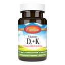 Carlson - Vitamin D3 + K2, 50 mcg (2000 IU) Vitamin D3 & 90 mcg Vitamin K2 jako MK7, Kostní podpora, absorpce vápníku, 120 tobolek