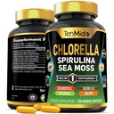 Chlorella dodatek pro muže a ženy - 7in1 Formule s Spirulina, Moss moře, chlorofyl, Gotu Kola, Boswellia & Bacopa - Imunitní podpora - Bohatá na výživu, vitamíny - 120 Kapsle