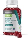Viteey Biotin Gummies pro vlasy, kůži, a hřebíky 10,000mcg - Bezcukerné - Vlasové růstové gumy, Zdravá kůže Glow, Silný zdravý nehtový růst - Vegan, Gluten zdarma, Želatina Free- Chutné Berry Flavor