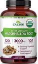 Zazzee USDA Organic Marshmallow Root 10: 1 Extract, 3000 mg Síla, 120 Vegan Kapsle, 4 Měsíční dodávky, Standardizované, Koncentrovaný 10X Extract, 100% Vegetariánské, All- Natural, Non- GMO, Made in USA