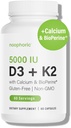 Noophoric D3 K2 Vitamin 5000 IU - Vitamin K2 100 mcg MK7, vápník, BioPerine - Kostní zdraví a imunitní podpora Dodatek - Gluten- Free, Non- GMO - Vitamin D3 K2 dodatek (60 Služeb)