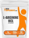 Bulksupplements.com L- Arginin HCl Powder - Dodatek k oxidu dusičitému, Arginin Powder - Neochucený & gluten zdarma, 5g per Serving, 250g (8.8 oz) (balení po 1)