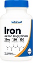 Nutricost Iron Bisglycinát dodatek (25mg) 120 Kapsle - od Ferrous Bisglycinát Chelate - Non- GMO & gluten- bez