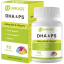 OMOGS Algae DHA - 600 mg Omega33 DHA Softgels, s fosfatidylserin & Walnut Oil, podporuje zdravé funkce mozku, vize, oko & paměť, gluten zdarma, Non- GMO Vegan Algae Oil, 90 Softgels