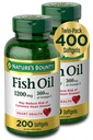 Příroda 's Bounty Fish Oil, Dietní dodatek s 360mg Omega33, podporuje srdce zdraví, 1200mg, 200 Softgels (balení po 2)