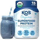 Proteinový prášek na bázi KOS, borůvkový muffin - organické bílkovinné superpotraviny se Spirulinou a směsí imunitní podpory. Soy, Gluten, Dairy Free - Veganská náhrada za jídlo pro ženy a muže - 15 Služeb