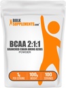 BulkSupplements.com BCAA 2: 1: 1 Powder - Branched Chain Amino Acids, BCAAs Amino Acids Powder - Neochucený & gluten Free, 1g per Serving, 100g (3.5 oz) (Balení po 1)