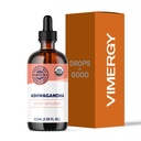 Viméries USDA Organic Ashwagandha Liquid Extract, 57 Servings -Stress Supplementary Drops - Adaptogen - Podporuje kognitivní funkce - Podpora spánku - Alcohol- Free, Non-GMO, Vegan & Paleo Friendly (115 ml)