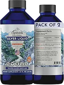 Optivida Zdravotní koloidní stříbro Liquid (2 Pack) - Premium Nano Silver Koloidní dodatek pro denní Wellness & Imunitní podpora, Přírodní tekutý stříbrný hydrosol pro dospělé a děti, Non- GMO, gluten- zdarma